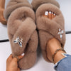 Furry Slides For Women Faux Rabbit Fur Slippers Fluffy Flip Flops Plush House Slippers Non-Slip Flat Sandals Female Home Shoes