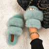 Furry Slides For Women Faux Rabbit Fur Slippers Fluffy Flip Flops Plush House Slippers Non-Slip Flat Sandals Female Home Shoes