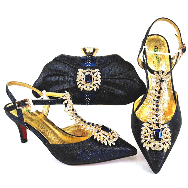 QSGFC 2021 Lastest Noble and Elegangt Fashionable Special Style Ladies Shoes and Bag Set in Green Color for Party and Wedding