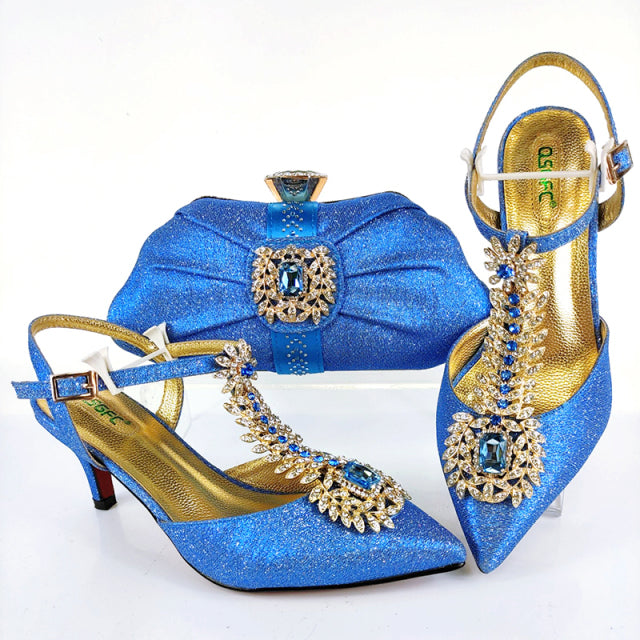 QSGFC 2021 Lastest Noble and Elegangt Fashionable Special Style Ladies Shoes and Bag Set in Green Color for Party and Wedding