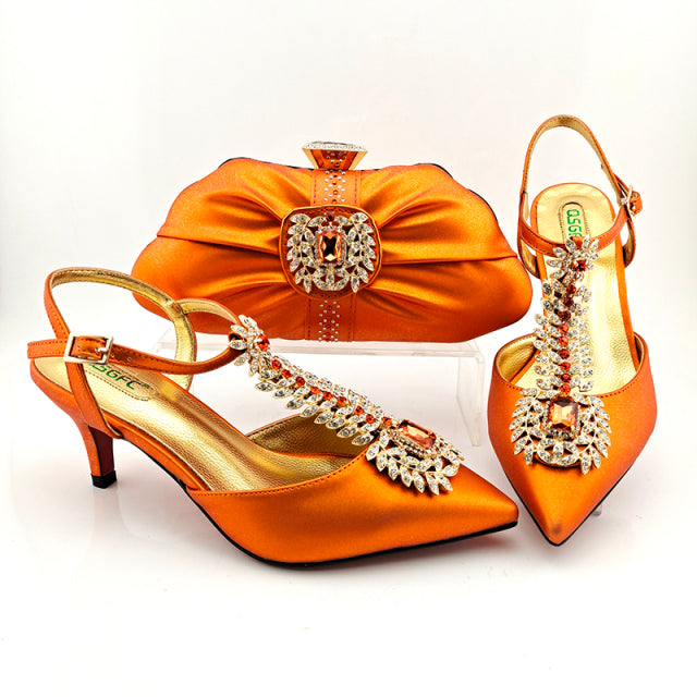 QSGFC 2021 Lastest Noble and Elegangt Fashionable Special Style Ladies Shoes and Bag Set in Green Color for Party and Wedding