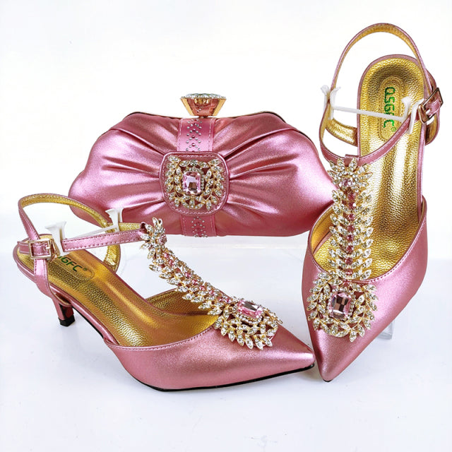 QSGFC 2021 Lastest Noble and Elegangt Fashionable Special Style Ladies Shoes and Bag Set in Green Color for Party and Wedding