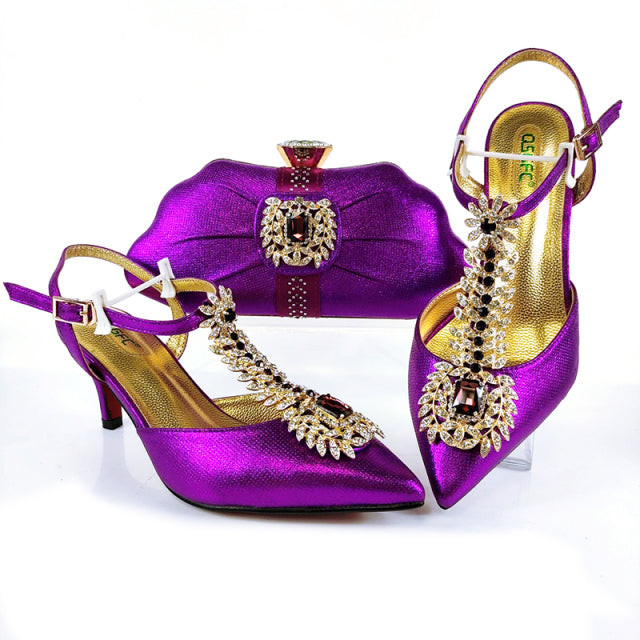 QSGFC 2021 Lastest Noble and Elegangt Fashionable Special Style Ladies Shoes and Bag Set in Green Color for Party and Wedding