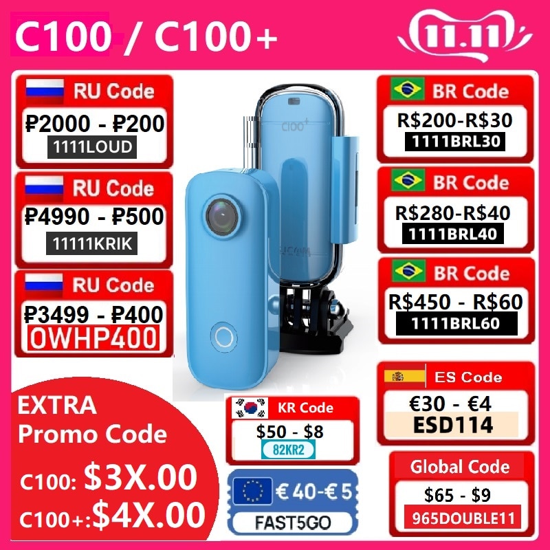 SJCAM C100 / C100Plus Mini Thumb Camera 1080P30FPS / 2K30FPS H.265 12MP 2.4G WiFi 30M Waterproof Case Action Sport DV Camcorder