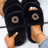 Women Flip Flops Pearl Wreath Fluffy Indoor Slippers Platform Fur Sandals Designer Faux Fur Slides Ladies Winter Casual Shoes
