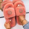 Women Flip Flops Pearl Wreath Fluffy Indoor Slippers Platform Fur Sandals Designer Faux Fur Slides Ladies Winter Casual Shoes