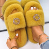 Women Flip Flops Pearl Wreath Fluffy Indoor Slippers Platform Fur Sandals Designer Faux Fur Slides Ladies Winter Casual Shoes