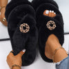 Women Flip Flops Pearl Wreath Fluffy Indoor Slippers Platform Fur Sandals Designer Faux Fur Slides Ladies Winter Casual Shoes