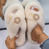 Women Flip Flops Pearl Wreath Fluffy Indoor Slippers Platform Fur Sandals Designer Faux Fur Slides Ladies Winter Casual Shoes