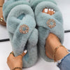 Women Flip Flops Pearl Wreath Fluffy Indoor Slippers Platform Fur Sandals Designer Faux Fur Slides Ladies Winter Casual Shoes