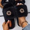 Women Flip Flops Pearl Wreath Fluffy Indoor Slippers Platform Fur Sandals Designer Faux Fur Slides Ladies Winter Casual Shoes