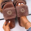 Women Flip Flops Pearl Wreath Fluffy Indoor Slippers Platform Fur Sandals Designer Faux Fur Slides Ladies Winter Casual Shoes