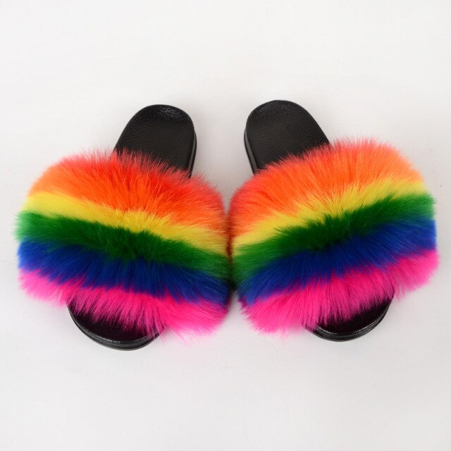 Summer Women Faux fur slippers For Women Fluffy slippers House Female ladies Shoes Woman slippers With fur Furry Slides