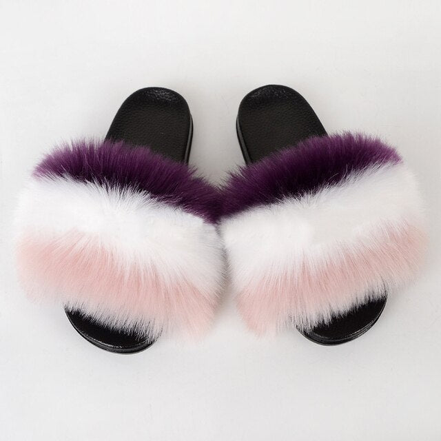 Summer Women Faux fur slippers For Women Fluffy slippers House Female ladies Shoes Woman slippers With fur Furry Slides