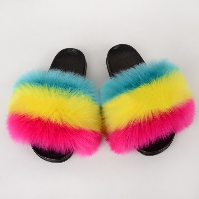 Summer Women Faux fur slippers For Women Fluffy slippers House Female ladies Shoes Woman slippers With fur Furry Slides