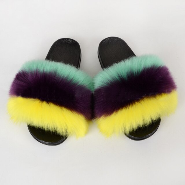 Summer Women Faux fur slippers For Women Fluffy slippers House Female ladies Shoes Woman slippers With fur Furry Slides