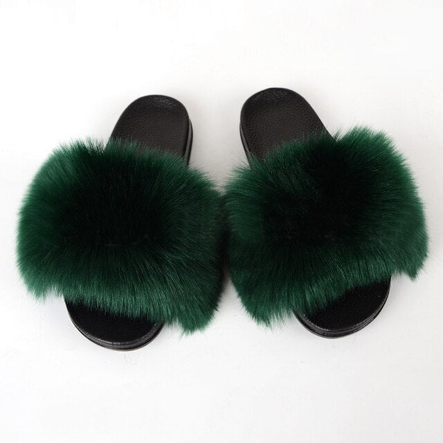 Summer Women Faux fur slippers For Women Fluffy slippers House Female ladies Shoes Woman slippers With fur Furry Slides