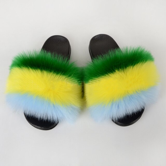 Summer Women Faux fur slippers For Women Fluffy slippers House Female ladies Shoes Woman slippers With fur Furry Slides