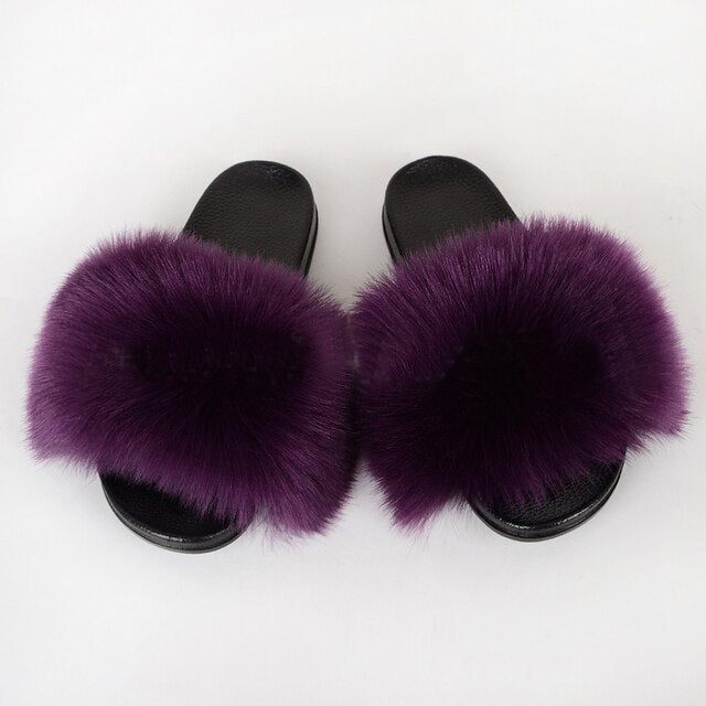 Summer Women Faux fur slippers For Women Fluffy slippers House Female ladies Shoes Woman slippers With fur Furry Slides