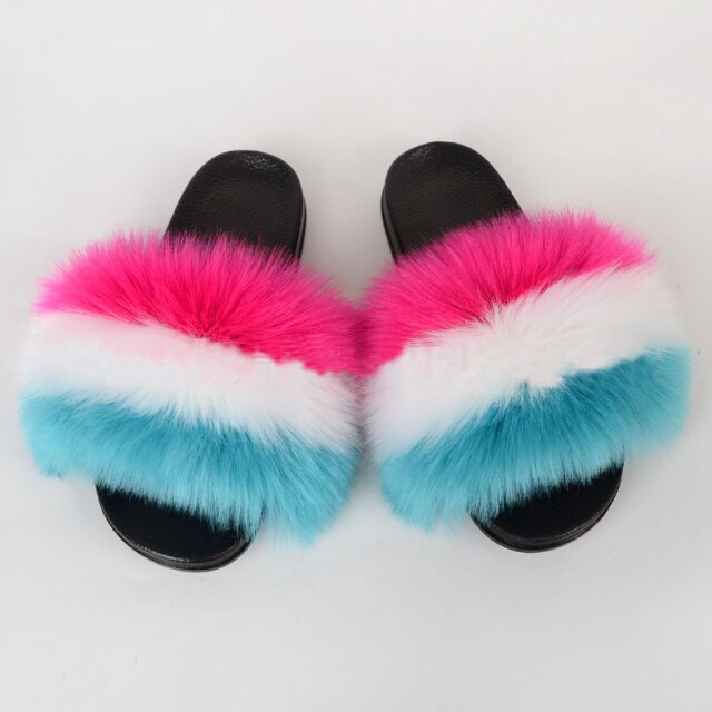 Summer Women Faux fur slippers For Women Fluffy slippers House Female ladies Shoes Woman slippers With fur Furry Slides