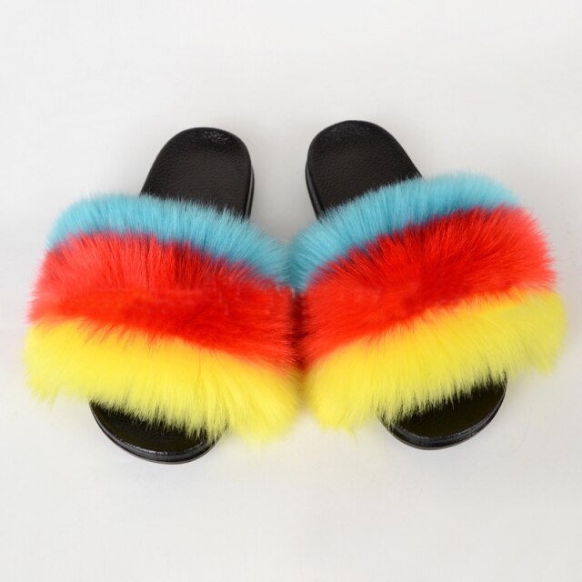 Summer Women Faux fur slippers For Women Fluffy slippers House Female ladies Shoes Woman slippers With fur Furry Slides