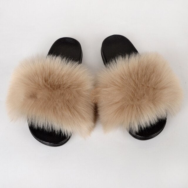 Summer Women Faux fur slippers For Women Fluffy slippers House Female ladies Shoes Woman slippers With fur Furry Slides