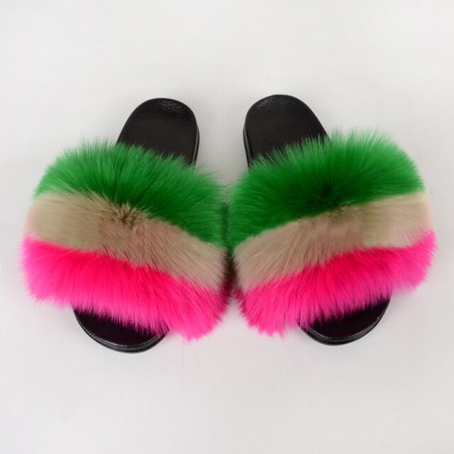 Summer Women Faux fur slippers For Women Fluffy slippers House Female ladies Shoes Woman slippers With fur Furry Slides