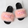 Furry Faux Fur Slippers Fluffy Flip Flops Women Summer Fox Sandals Designer Chain Plush Raccoon Fur Slides Beach Home Flat Shoes