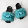Furry Faux Fur Slippers Fluffy Flip Flops Women Summer Fox Sandals Designer Chain Plush Raccoon Fur Slides Beach Home Flat Shoes