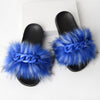 Furry Faux Fur Slippers Fluffy Flip Flops Women Summer Fox Sandals Designer Chain Plush Raccoon Fur Slides Beach Home Flat Shoes
