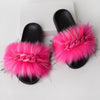 Furry Faux Fur Slippers Fluffy Flip Flops Women Summer Fox Sandals Designer Chain Plush Raccoon Fur Slides Beach Home Flat Shoes