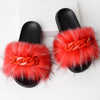 Furry Faux Fur Slippers Fluffy Flip Flops Women Summer Fox Sandals Designer Chain Plush Raccoon Fur Slides Beach Home Flat Shoes