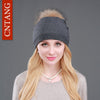 Autumn Winter Knitted Wool Hats For Women Fashion Pompon Beanies Fur Hat Female Warm Caps With Natural Genuine Raccoon Fur Cap