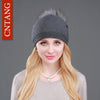 Autumn Winter Knitted Wool Hats For Women Fashion Pompon Beanies Fur Hat Female Warm Caps With Natural Genuine Raccoon Fur Cap