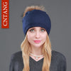 Autumn Winter Knitted Wool Hats For Women Fashion Pompon Beanies Fur Hat Female Warm Caps With Natural Genuine Raccoon Fur Cap