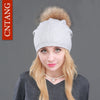 Autumn Winter Knitted Wool Hats For Women Fashion Pompon Beanies Fur Hat Female Warm Caps With Natural Genuine Raccoon Fur Cap