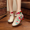 Veowalk Summer Cotton Flower Embroidered Women Short Ankle Lace Boots Brathable Ladies Hidden Wedges Platform Shoes Zapato Mujer