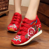 Veowalk New Spring Women's Flower Embroidered Flat Platform Shoes Chinese Ladies Casual Comfort Denim Fabric Sneakers Shoes