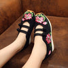 Veowalk New Spring Women's Flower Embroidered Flat Platform Shoes Chinese Ladies Casual Comfort Denim Fabric Sneakers Shoes