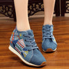 Veowalk New Spring Women's Flower Embroidered Flat Platform Shoes Chinese Ladies Casual Comfort Denim Fabric Sneakers Shoes