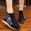 Veowalk New Spring Women's Flower Embroidered Flat Platform Shoes Chinese Ladies Casual Comfort Denim Fabric Sneakers Shoes