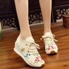 Veowalk New Spring Women's Flower Embroidered Flat Platform Shoes Chinese Ladies Casual Comfort Denim Fabric Sneakers Shoes