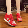 Veowalk New Spring Women's Flower Embroidered Flat Platform Shoes Chinese Ladies Casual Comfort Denim Fabric Sneakers Shoes