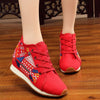 Veowalk New Spring Women's Flower Embroidered Flat Platform Shoes Chinese Ladies Casual Comfort Denim Fabric Sneakers Shoes