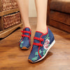 Veowalk New Spring Women's Flower Embroidered Flat Platform Shoes Chinese Ladies Casual Comfort Denim Fabric Sneakers Shoes