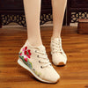 Veowalk New Spring Women's Flower Embroidered Flat Platform Shoes Chinese Ladies Casual Comfort Denim Fabric Sneakers Shoes
