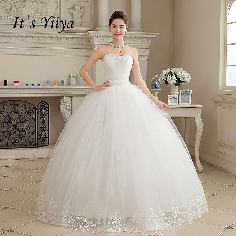 2017 New Arrival Real Photo Plus size Strapless Pearls White Princess Wedding Dresses Cheap Bride Frock Vestidos De Novia HS103 - Surprise store