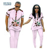Summer African Print Top and Pants Sets for Couple Clothing Bazin Riche Sweet Flower Patter 2 Pieces Lover Couples Clothes WYQ84