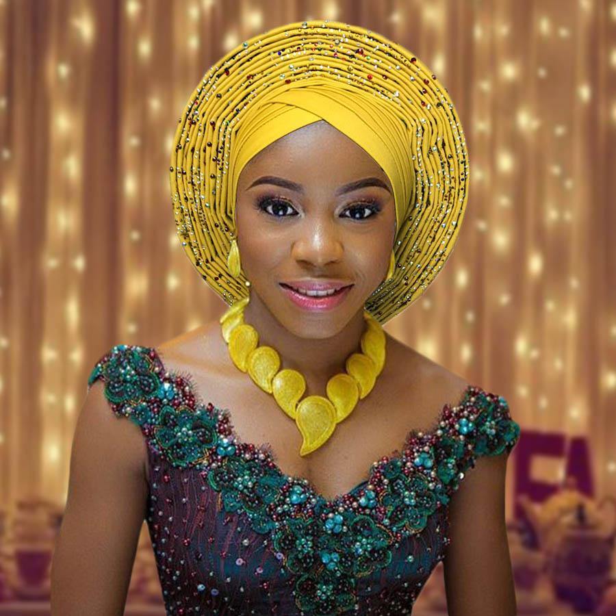 2018 african headtie for woman nigerian gele already made auto gele hele turban aso ebi big brim beautiful wedding headtie - Surprise store