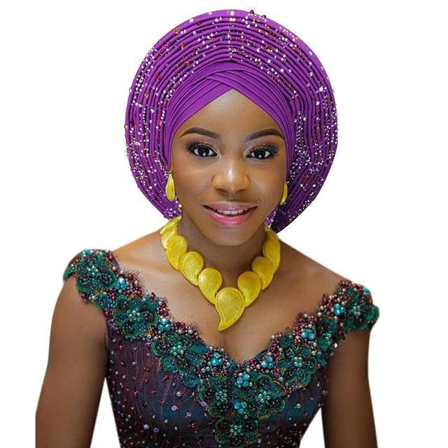 2018 african headtie for woman nigerian gele already made auto gele hele turban aso ebi big brim beautiful wedding headtie - Surprise store